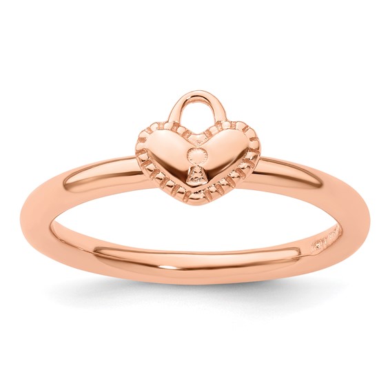 Sterling Silver Stackable Expressions Pink-plated Heart Padlock Ring