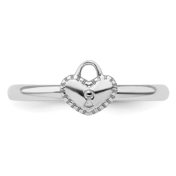 Sterling Silver Stackable Expressions Rhodium Heart Padlock Ring