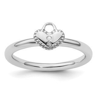 Sterling Silver Stackable Expressions Rhodium Heart Padlock Ring