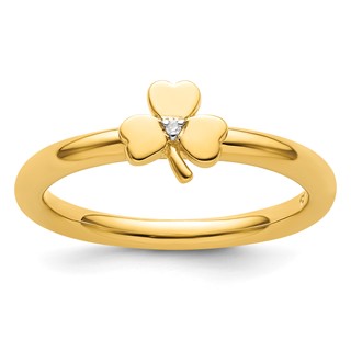 Sterling Silver Stackable Expressions Yellow-plated Dia. Clover Ring