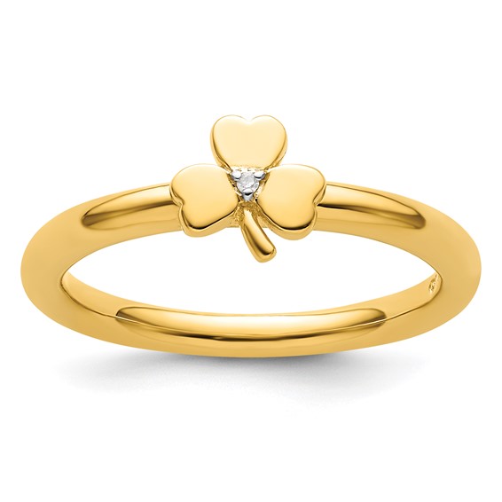 Sterling Silver Stackable Expressions Yellow-plated Dia. Clover Ring