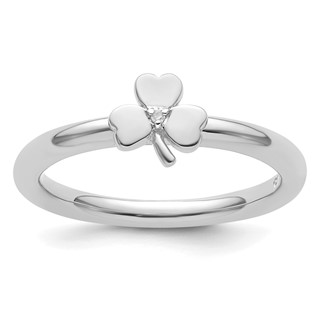 Sterling Silver Stackable Expressions Rhodium Diamond Clover Ring