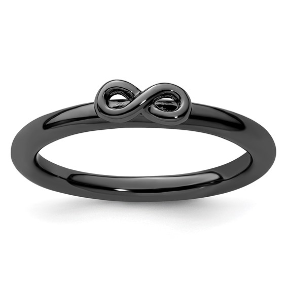 Sterling Silver Stackable Expressions Black-plated Infinity Symbol Ring