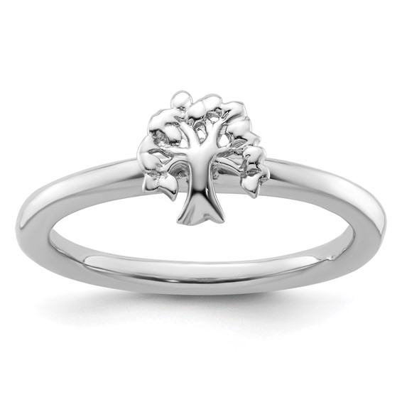 Sterling Silver Stackable Expressions Rhodium Tree Ring