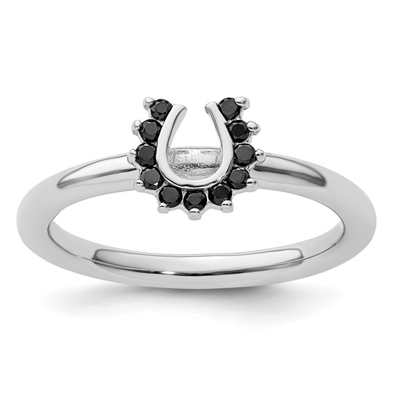 Sterling Silver Stackable Expressions Rhodium Black Dia. Horseshoe Ring