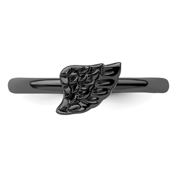 Sterling Silver Stackable Expressions Black-plated Angel Wing Ring