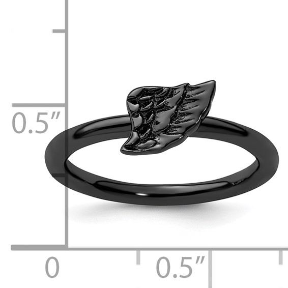 Sterling Silver Stackable Expressions Black-plated Angel Wing Ring