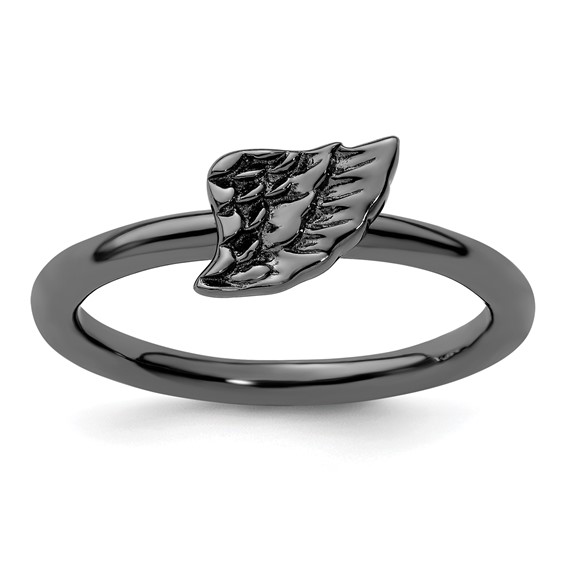Sterling Silver Stackable Expressions Black-plated Angel Wing Ring