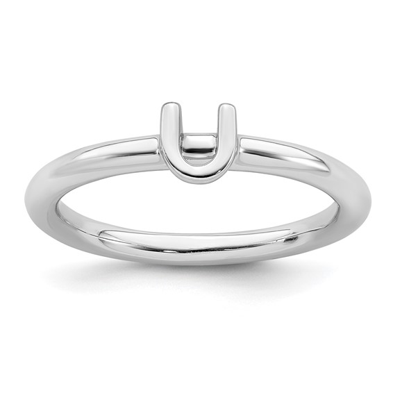 Sterling Silver Stackable Expressions Rhodium Letter U Ring