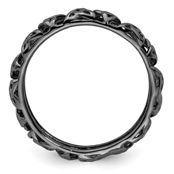 Sterling Silver Stackable Expressions Black-plated Celtic Knot Ring