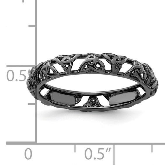 Sterling Silver Stackable Expressions Black-plated Celtic Knot Ring
