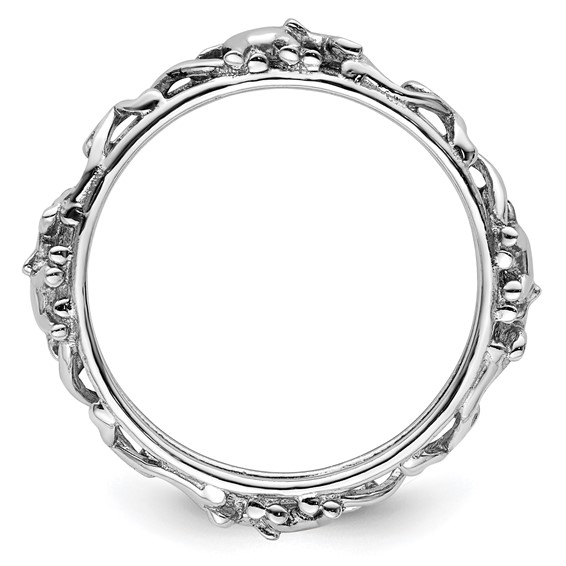 Sterling Silver Stackable Expressions Rhodium-plate Patterned Elephant Ring