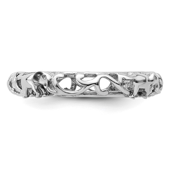 Sterling Silver Stackable Expressions Rhodium-plate Patterned Elephant Ring