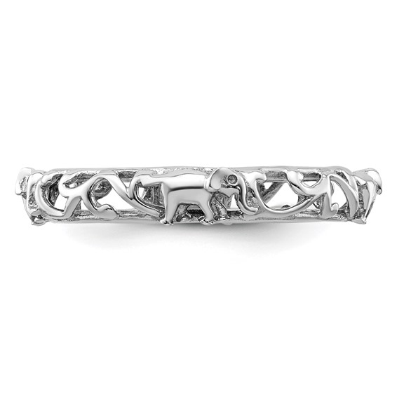Sterling Silver Stackable Expressions Rhodium-plate Patterned Elephant Ring