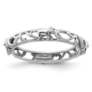 Sterling Silver Stackable Expressions Rhodium-plate Patterned Elephant Ring
