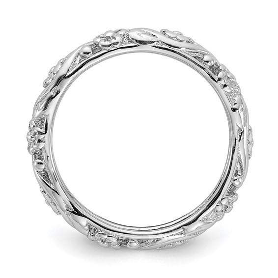 Sterling Silver Stackable Expressions Rhodium Floral Ring