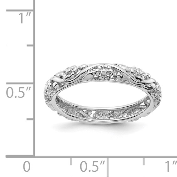 Sterling Silver Stackable Expressions Rhodium Floral Ring