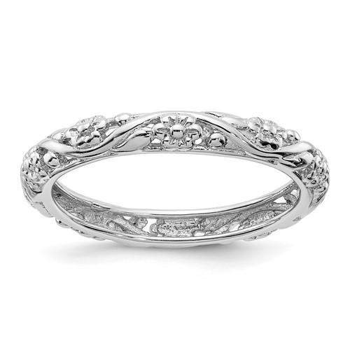 Sterling Silver Stackable Expressions Rhodium Floral Ring