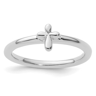 Sterling Silver Stackable Expressions Rhodium-Plated Cross Ring