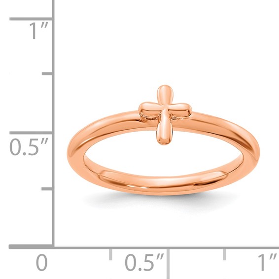 Sterling Silver Stackable Expressions Rose Gold-plated Cross Ring