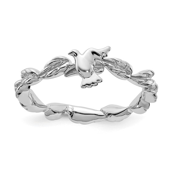 Sterling Silver Stackable Expressions Rhodium-plated Polished Dove Ring