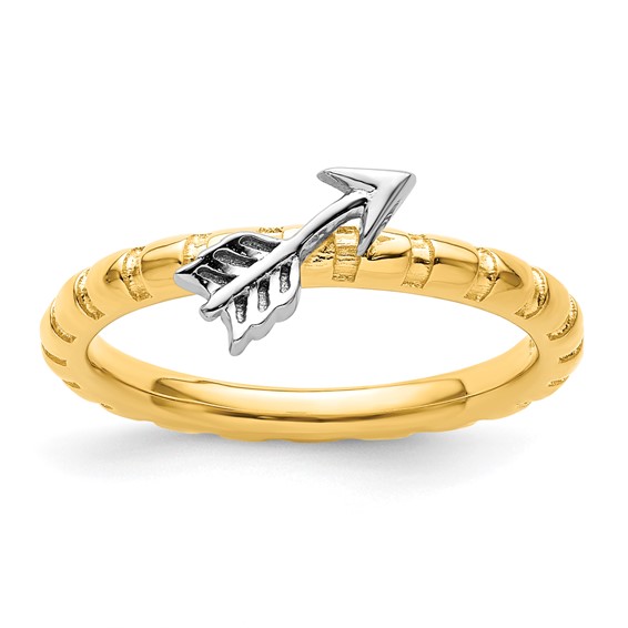 Sterling Silver Stackable Expressions Gold & Rhod-plate Arrow Ring