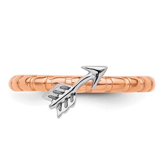 Sterling Silver Stackable Expressions Rose Gold & Rhod-plate Arrow Ring