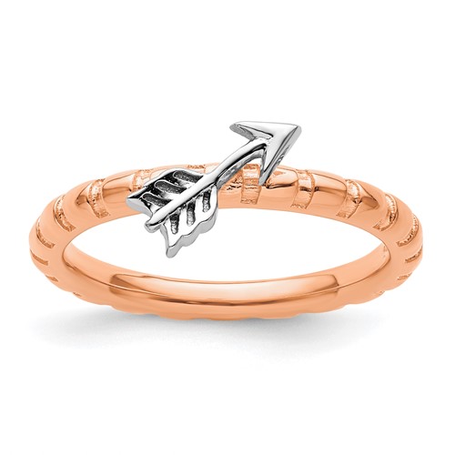Sterling Silver Stackable Expressions Rose Gold & Rhod-plate Arrow Ring
