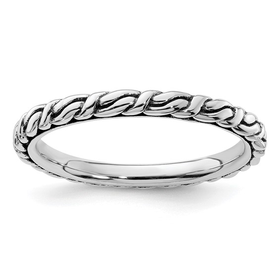 Sterling Silver Stackable Expressions Antiqued Patterned Ring
