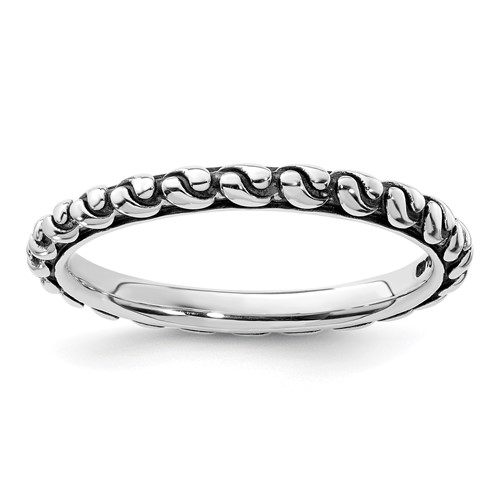 Sterling Silver Stackable Expr Polished Swirl Antiqued Eternity Ring