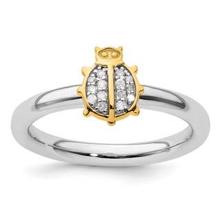 Sterling Silver Stackable Expressions Gold-Plated Ladybug Dia. Ring