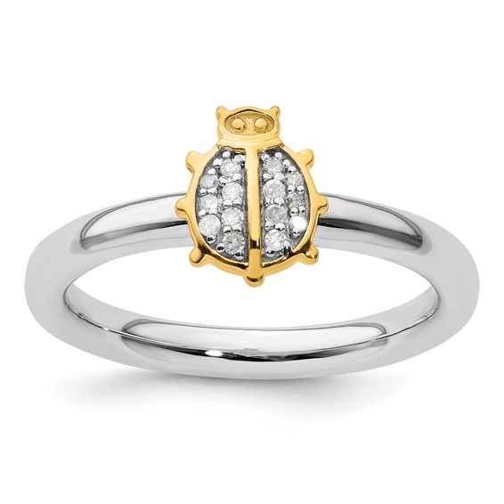 Sterling Silver Stackable Expressions Gold-Plated Ladybug Dia. Ring