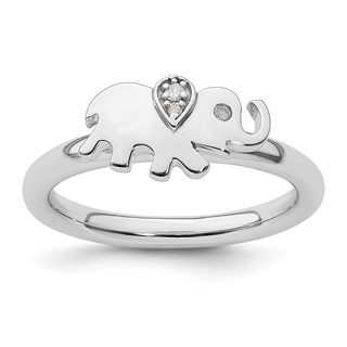 Sterling Silver Stackable Expressions Elephant Diamond Ring