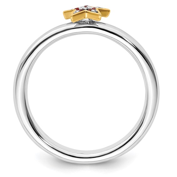 SS Stackable Expression Gold-Plated Cr. Ruby Star Ring