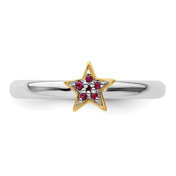 SS Stackable Expression Gold-Plated Cr. Ruby Star Ring