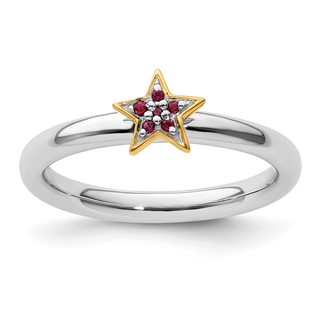 SS Stackable Expression Gold-Plated Cr. Ruby Star Ring