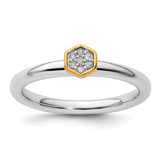 Sterling Silver Stackable Expressions Gold-Plated Diamond Ring