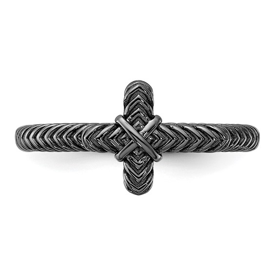 Sterling Silver Stackable Expressions Black Rhodium Textured Cross Ring