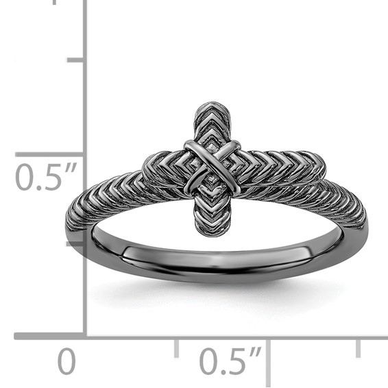 Sterling Silver Stackable Expressions Black Rhodium Textured Cross Ring