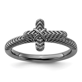 Sterling Silver Stackable Expressions Black Rhodium Textured Cross Ring
