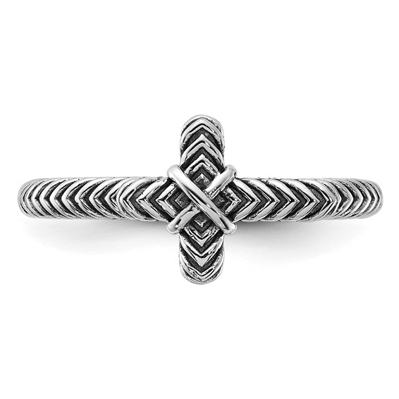 Sterling Silver Stackable Expressions Oxidized and Textured Cross Ring