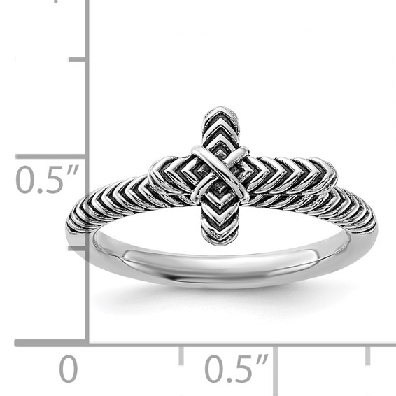 Sterling Silver Stackable Expressions Oxidized and Textured Cross Ring