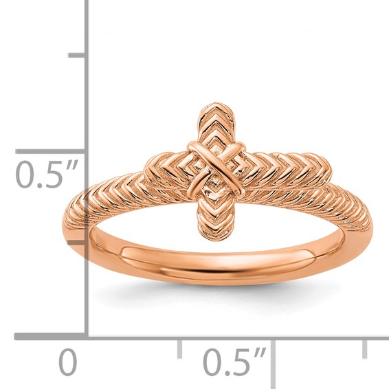 Sterling Silver Stackable Expressions Rose Gold-plated Textured Cross Ring