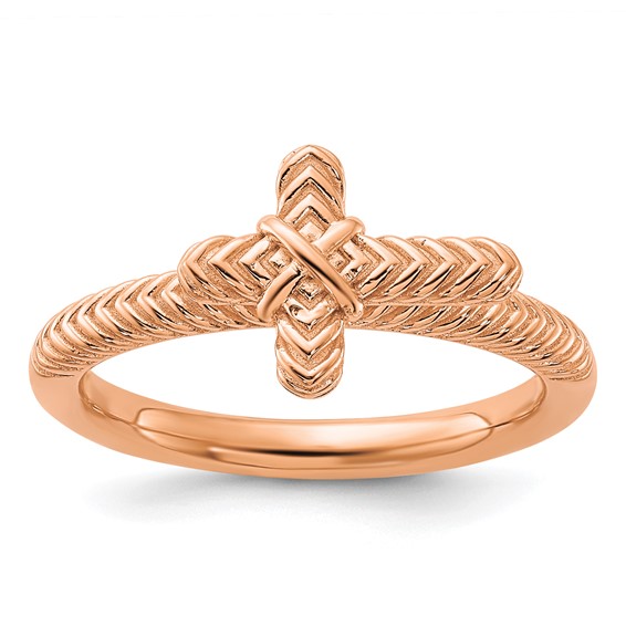 Sterling Silver Stackable Expressions Rose Gold-plated Textured Cross Ring