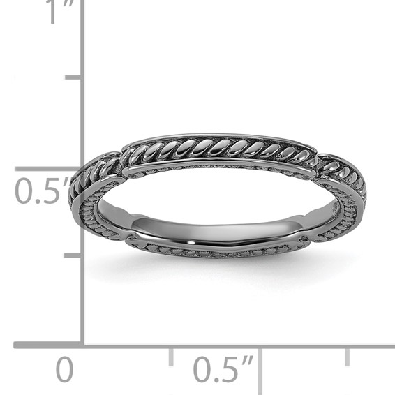 Sterling Silver Stackable Expressions Black Rhodium Textured Ring