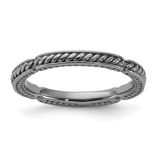 Sterling Silver Stackable Expressions Black Rhodium Textured Ring
