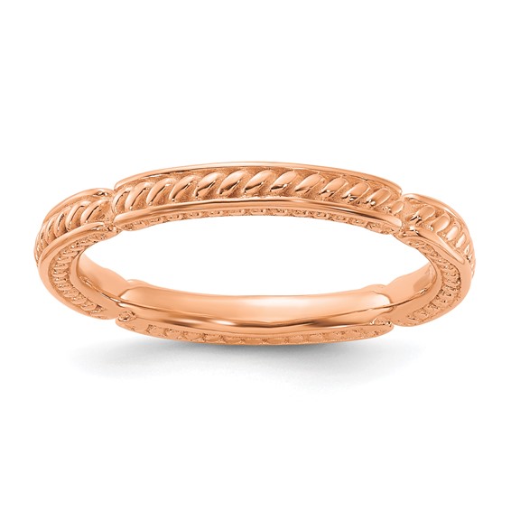 Sterling Silver Stackable Expressions Rose Gold-plated Textured Ring