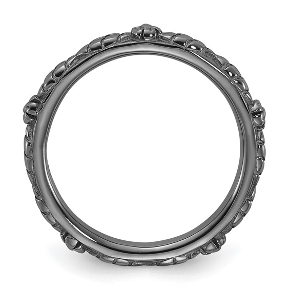 Sterling Silver Stackable Expressions Black Rhodium Textured Flowers Ring