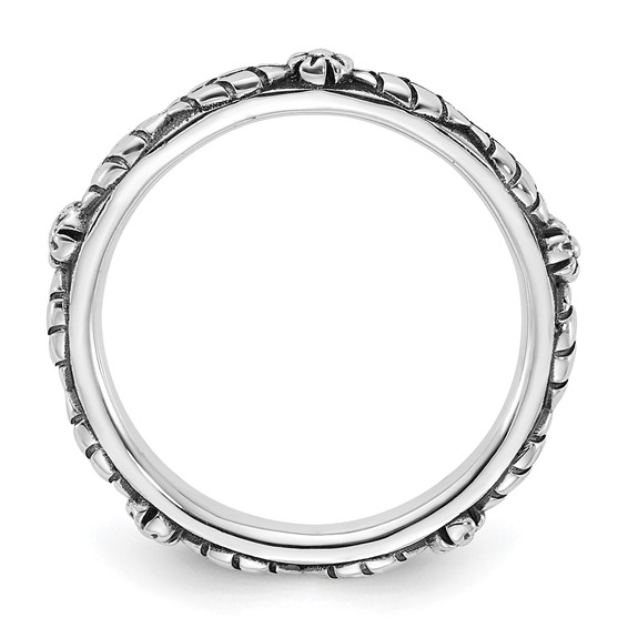 Sterling Silver Stackable Expressions Oxidized and Textured Flowers Ring