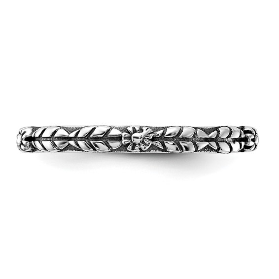 Sterling Silver Stackable Expressions Oxidized and Textured Flowers Ring